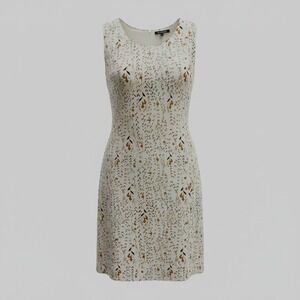 Willow & Thread Size L Linen Botanical Floral Print  Dress White Blue Brown